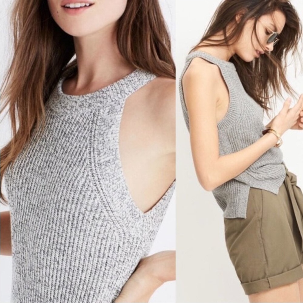 RD Style Womens Heather Blue Cut Out Shoulders Crew Neck Pullover Sweater Size M